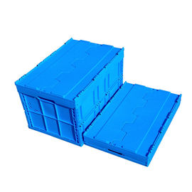 La caja plástica plegable de la logística de 600*400*368 milímetro ató color azul de las tapas