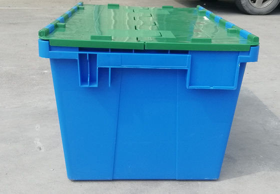 Arreglo para requisitos particulares 35kg que carga a Tote Box Attached Lid Container plástico que apila la jerarquización