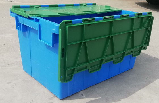 Arreglo para requisitos particulares 35kg que carga a Tote Box Attached Lid Container plástico que apila la jerarquización