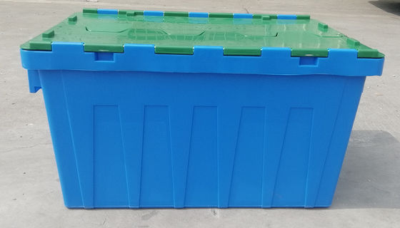 Arreglo para requisitos particulares 35kg que carga a Tote Box Attached Lid Container plástico que apila la jerarquización